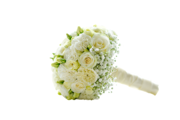 Elegant white and pale yellow roses bridal bouquet with pearl and crystal embellishments