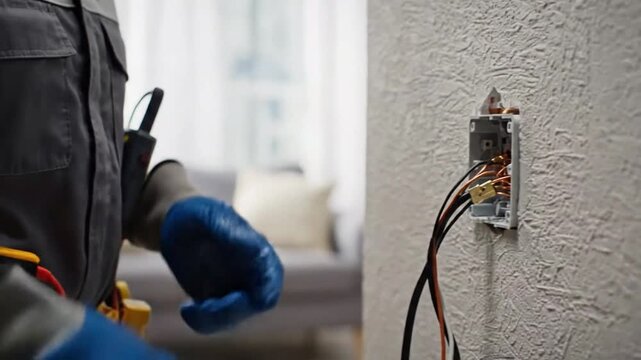 Technician Installing Electrical Outlet with Precision and Safety in a Modern