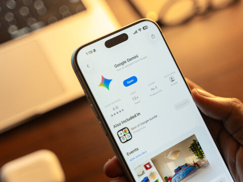 Google Gemini logo is displayed on the screen of a smartphone, in Bangalore, India, on January 14, 2026