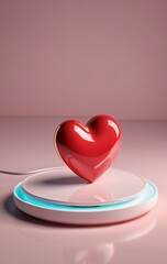 red heart glowing on pink pad, banner space, concept of love, romance, health