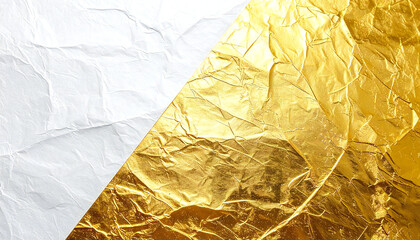 金箔と白紙のコントラストが美しい抽象テクスチャ背景。Abstract Gold Leaf and White Paper Texture Background.