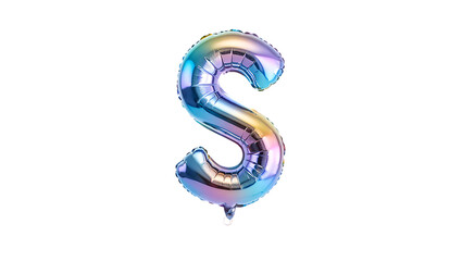 Colorful metallic shiny foil balloon letter S isolated on transparent background for celebrations