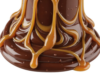 Luscious chocolate caramel melt fusion isolated realistic cutout high detail indulgence for food packaging