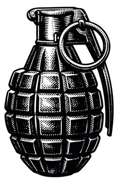 Hand drawn illustration of a hand grenade depicting a classic military weapon for danger and security themes