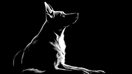 Fototapeta premium Silhouette of a dog sitting quietly with clean lines and high contrast, ready for engraving or printing on white background