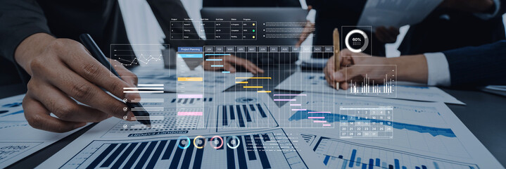 A project management dashboard for business. The interface features a Gantt chart to visualize the project timeline, task scheduling, and overall progress for efficient workflow. Fermion