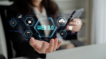 A futuristic user interface for Web 3.0 technology and applications. An overview of decentralized services like DeFi, cloud storage, and security. Motif