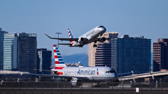 sky harbor airport 1-11-2026 Phoenix, AZ USAAmerican Eagle Embraer ERJ-175 N501SY opetated by SkyWest departure from runway 7L at Phoenix Sky Harbor Intl. Airport.
