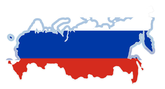 simplified shape of the map of Russia, outline russian flag colors design