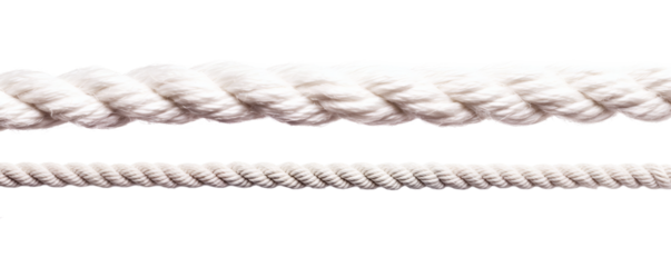 High-contrast image of straight thick and thin white ropes, showcasing texture and detail