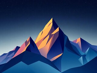 Vector illustration of a geometric mountain range with a starry night sky above, minimalist and stylized shapes,  outdoor, mountains