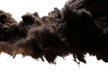Dark smoke cloud explosion with fiery edges, conveying intense energy and destruction
