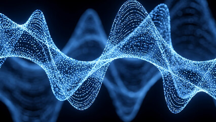 Abstract Blue Glowing Particle Wave Motion on a Dark Background