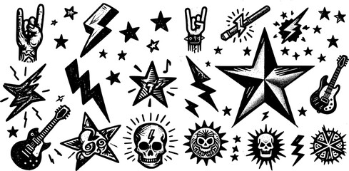 Vector illustration set featuring grunge black and gold star symbols with elegant hands holding flowers for a decorative holiday art pattern design element