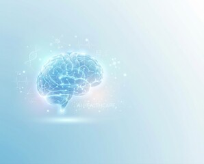 Artificial Intelligence Brain with Glowing Neural Network Connections. Digital Computing and Machine Learning Concept for Technology