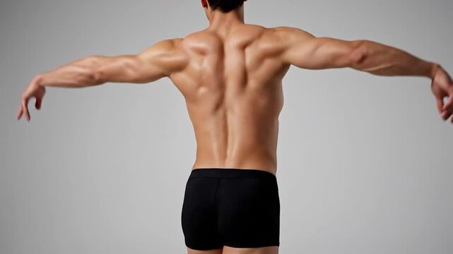 Muscular male back, torso and arm, black bottoms