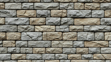 Obraz premium Textured brick wall pattern: detailed view of a weathered brick wall with varying shades of grey and beige.
