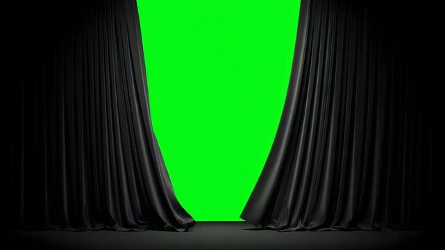 Elegant black curtain with a dramatic opening, perfect for presentations, performances, or cinematic backdrops. Creates a sophisticated and mysterious atmosphere.