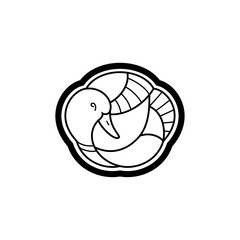 Vector illustration of a duck, plum blossom silhouette, and Japanese family crest style logo design