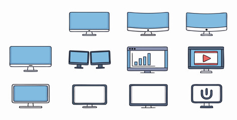 Collection of modern computer monitors and displays in various styles and configurations