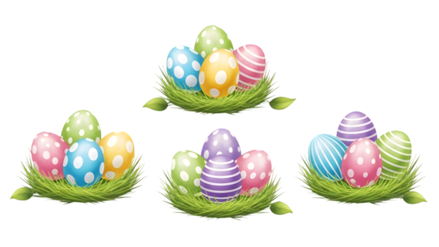 Happy easter eggs in nest isolated on transparent background colorful spring celebration - Powered by Adobe