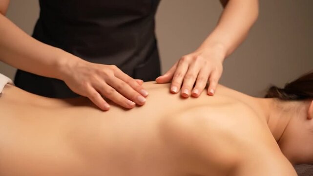 Hands massaging a bare back in a spa setting