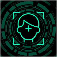 顔認証・生体認証によるセキュリティシステムのサイバーアイコン（Face Recognition, Biometric Security Vector）