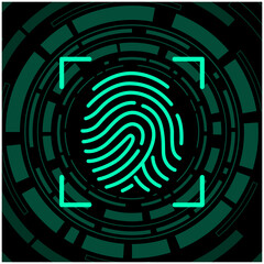 指紋認証・生体認証によるデジタルセキュリティのサイバーアイコン（Fingerprint Authentication, Biometric Security Vector）