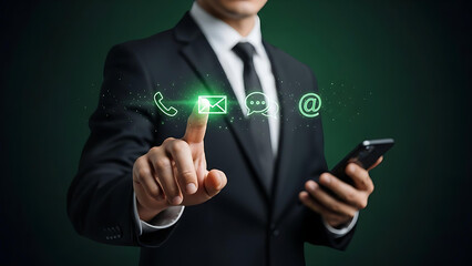 Businessman Using Smartphone and Touching Email Icons Digital Communication Concept