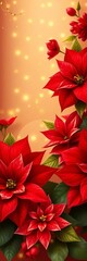 Elegant Christmas banner featuring poinsettias and golden accents, exuding warmth and holiday cheer,  warm,  poinsettia