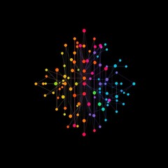 Geometric representation of a binary tree with distinct colored nodes and branches against a dark background,  data structure,  growth