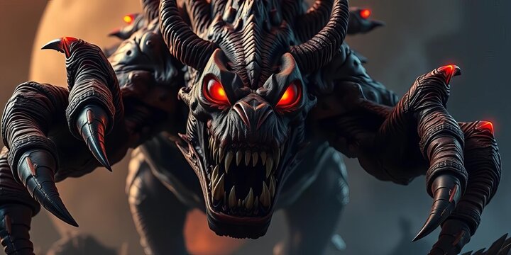 Grotesque, clawed beast with glowing eyes and sharp teeth,  creature feature,  gothic