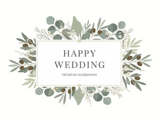 Exquisite botanical wedding invitation template featuring elegant eucalyptus and olive branch greenery, perfect for a romantic special day celebration design