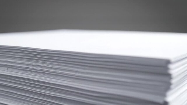 Stack of blank white paper sheets with grey background