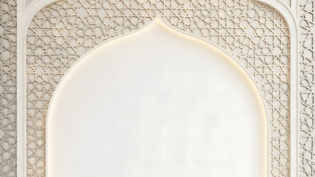 Islamic Arch Interior Background With Detailed Geometric Ornament And Soft Luxury Lighting