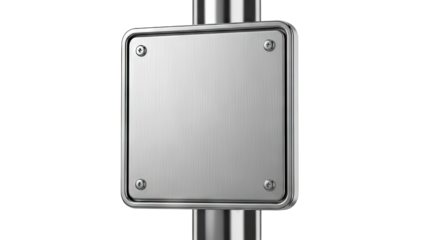 Blank Brushed Metal Sign Attached to a Pole