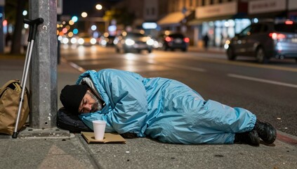 man sleeping on a street