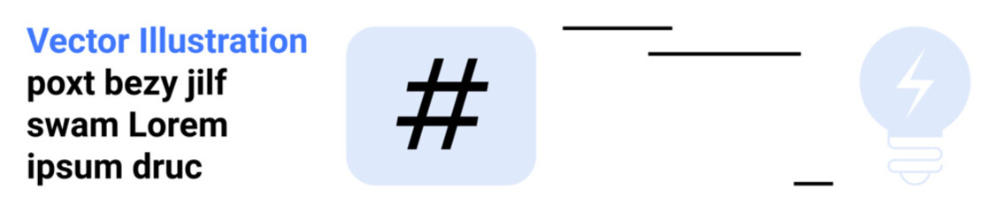 Obraz premium metadata tag in a blue square alongside a lightbulb with a bolt inside. Ideal for creativity, innovation, teamwork, content creation, brainstorming, design thinking, digital marketing, simple landing