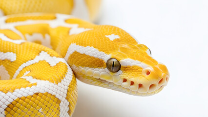 Fototapeta premium Macro Portrait of an Albino Ball Python Showing Detailed Scale Texture and Golden Patterns