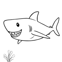 Fototapeta premium Stylized shark outline for children's coloring book, bold black lines and a sleek body, bold lines, children's art