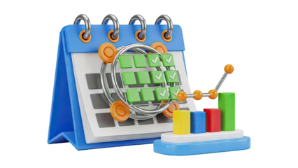 Calendar with Checklist and Bar Chart
