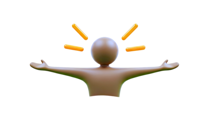 Cartoon figure with glowing idea symbols above head