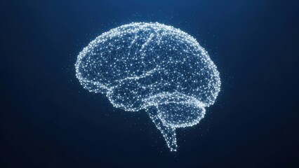Digital Brain AI concept with glowing neural network, representing artificial intelligence, thought, data science, and technology