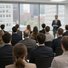Fototapeta premium Audience at professional business conference in modern city