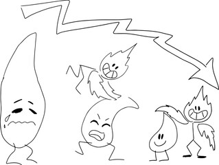 Cheerful plants smile and help lower blood pressure drops, drawn with crooked grunge lines. Perfect for fun, kids projects, or nature themed designs