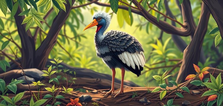 Illustration of a dodo bird in its natural habitat, extinct species from Mauritius,  zoology,  extinct