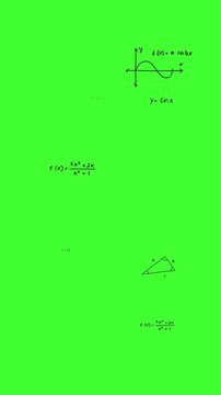 Vertical Mathematics formula equation dynamically animate background with green screen, animation complex scientific math concepts