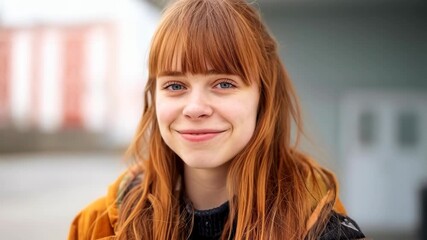 Serene Gaze: A captivating portrait of a woman with vibrant red hair, her gentle smile and expressive eyes convey a sense of calm and approachability. 