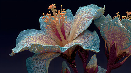 Artistic representation of a colorful flower blooming with vibrant fluid petals and sparkling light particles.