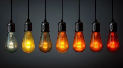 Obraz premium Vintage Light Bulbs Hanging in a Row with Warm-toned Glow